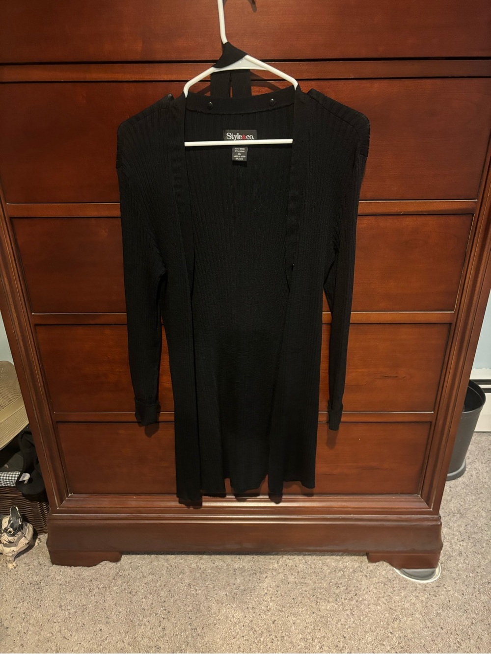 Style & Co. Black Ribbed Open-Front Sweater Cardigan